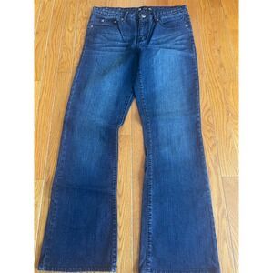 Tru Luxe Jeans Womens Size 30/10 Blue Denim‎ Flared Whiskered Stretch Mid Rise